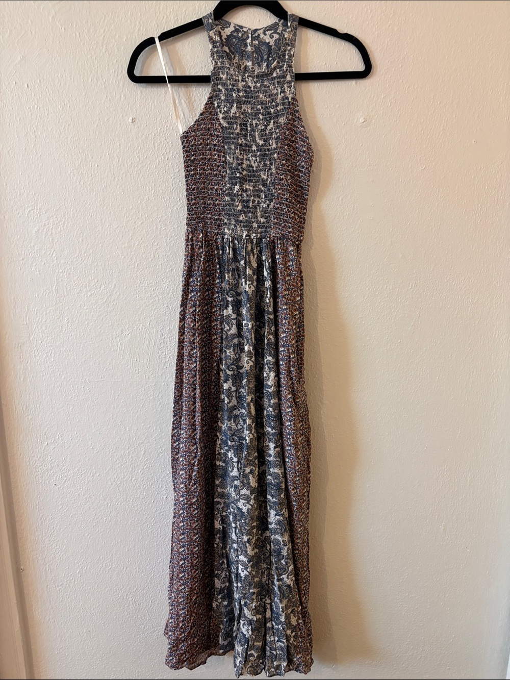 Japna Mixed Floral Halter Maxi Dress in Blue and Brown